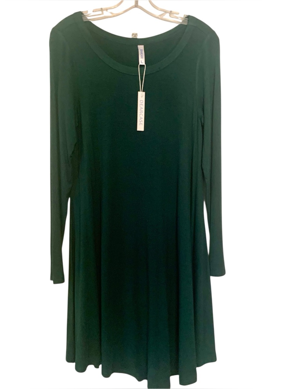 DEARCASE Dark Green Long Sleeve Swing Dress NWT Stretchy Knit